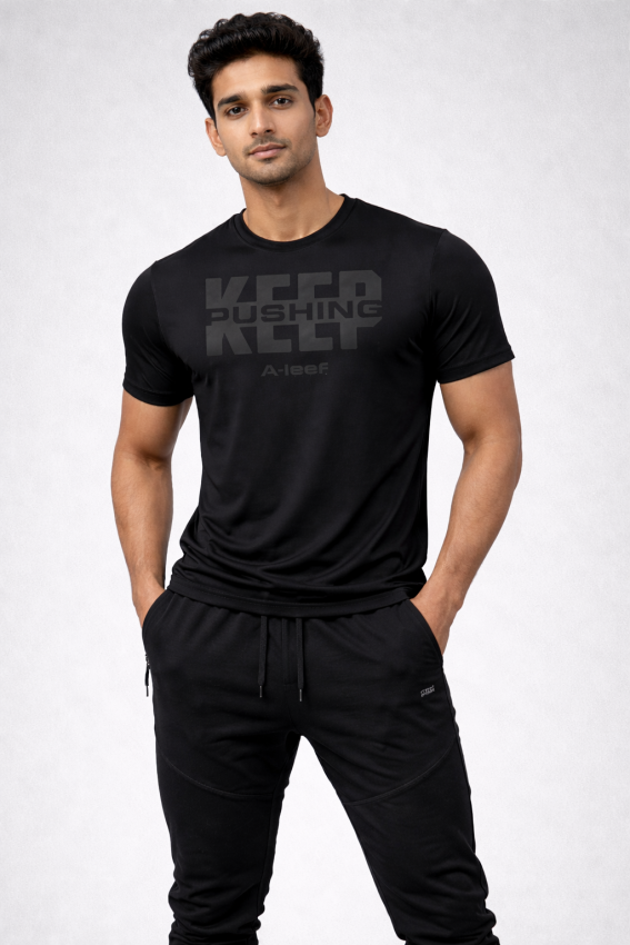 Black Keep Pushing Active Wear