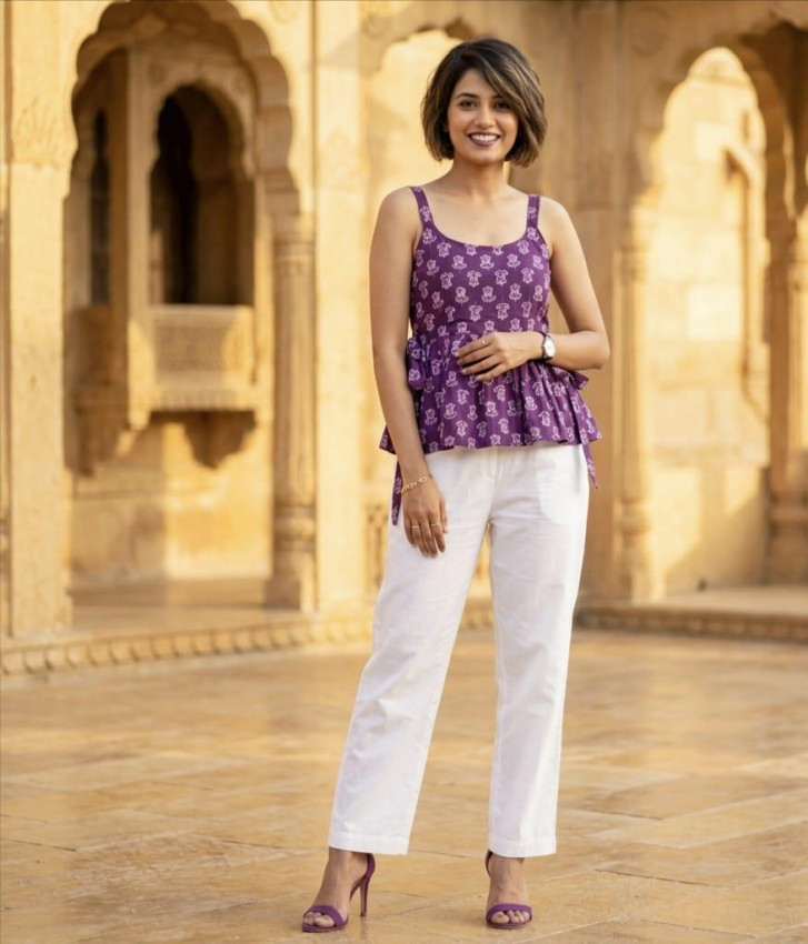 Lavender Purple Printed Peplum Kurti