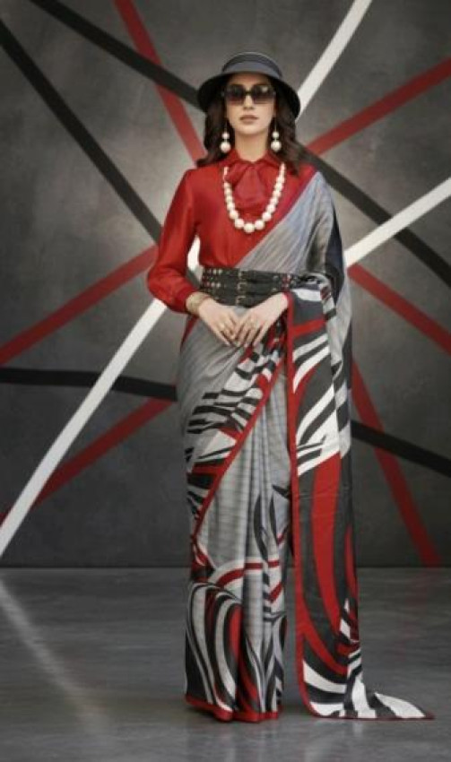 Contemporary geometric print georgette saree