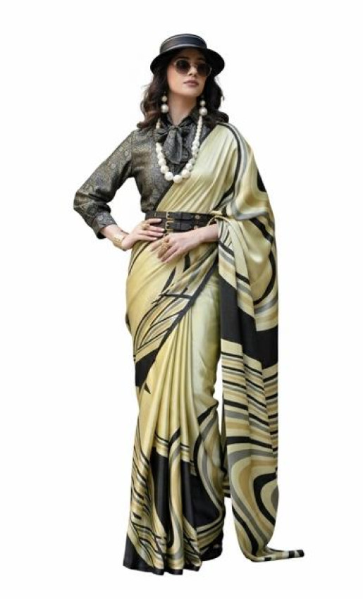 Modern Abstract Print Stain Silk In Chamane & Charcoal With Contempoary Fusion Style