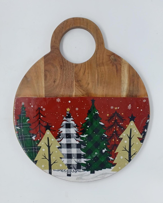Festive Christmas Wood & Enamel Charcuterie Board(Round)