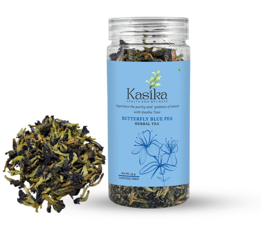 Kasika Dried Butterfly Blue Pea Flower Herbal Loose Tea – 55g PET Jar | Brain Boost & Natural Stress Relief