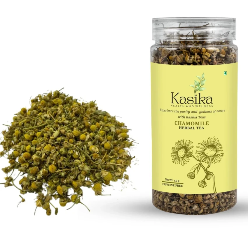 Kasika Chamomile Herbal Flower Loose Tea – 55g PET Jar | Stress Relief & Better Sleep