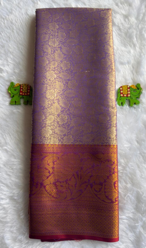Semi Tissue Silk Saree - Lavender with Orange Border - Code02