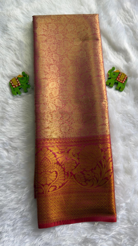Semi Tissue Silk Saree - Reddish Peach with Golden Border - Code07
