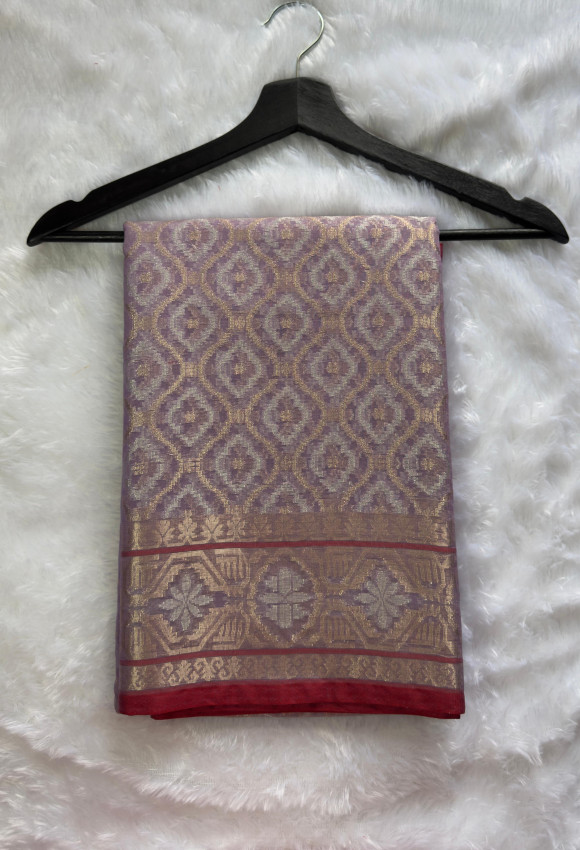 Jamdhani Saree - Lavender with Gold Zari & Maroon Border - Code02