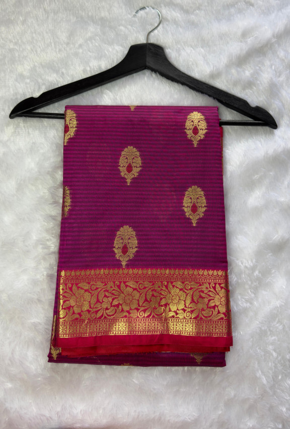 Semi Katan Silk Saree - Magenta with Gold Zari - Code01