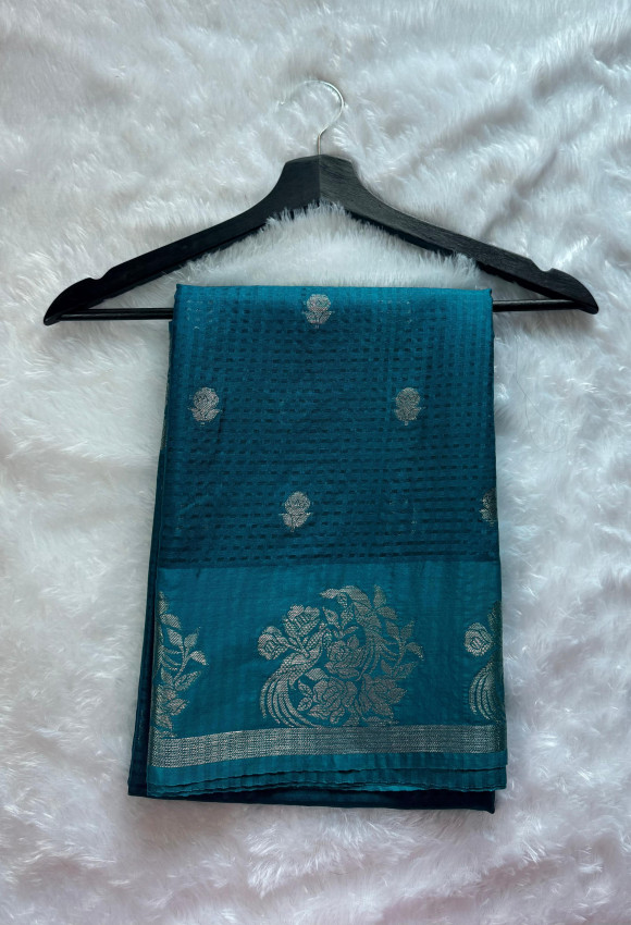 Chinnon Saree - Teal with Silver Zari- Code05