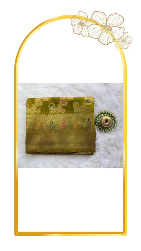 Olive Green Banarasi Organza Saree - code04