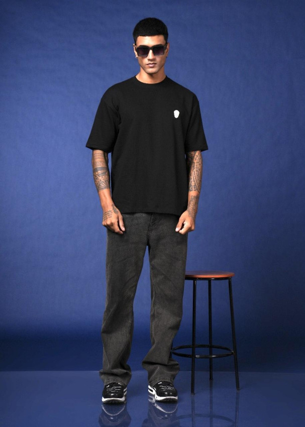 Black Drop Shoulder Silicone Monogram T-Shirt.