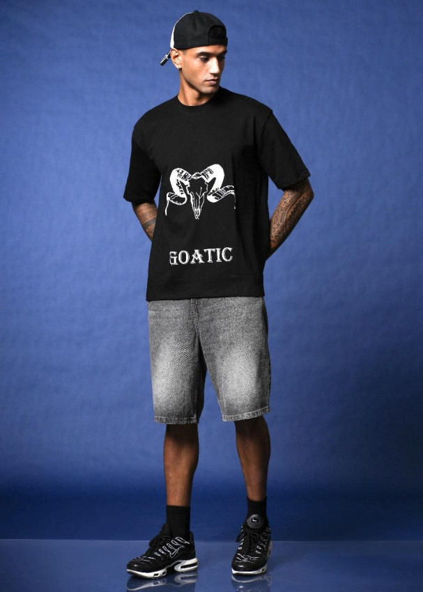 Black gothic Drop Shoulder DTF Printed T-Shirt.