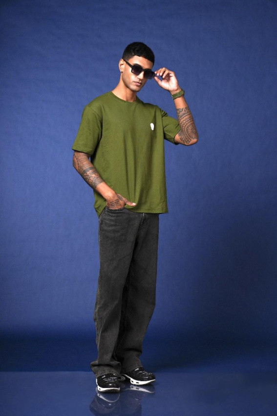 Army Green Drop Shoulder Silicone Monogram T-Shirt