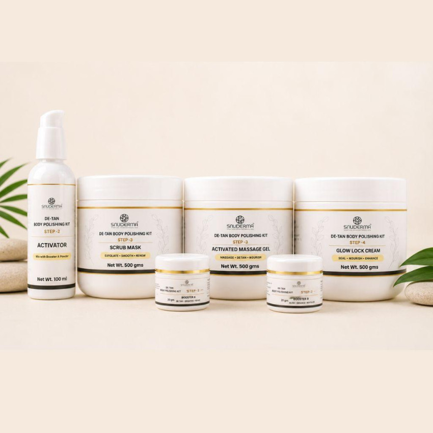 Body Polishing and Detailing Kit for Tan Removal & Glowing Skin (Scrub, Gel,Cream-500 gm, activator 100ml and 2 boosters 20gms)