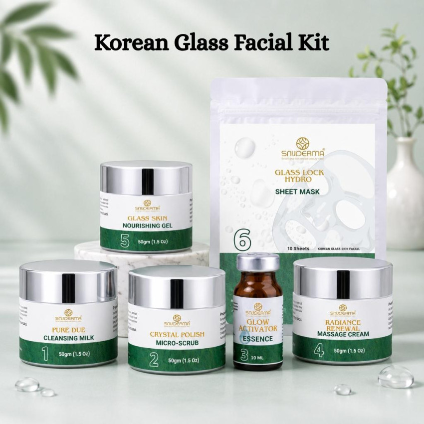 Korean Glass Glow Facial Kit. This is a complete 6-step professional glass skin treatment.