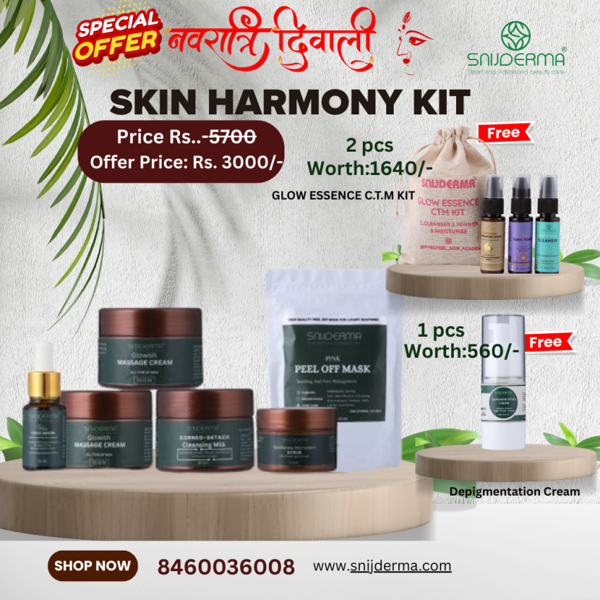 Festive Combo Offer – Skin Harmony Kit + Free Glow Essence CTM Kit (2pc) + Depigmentation Cream | Worth ₹5700, Now ₹3000 – Snijderma