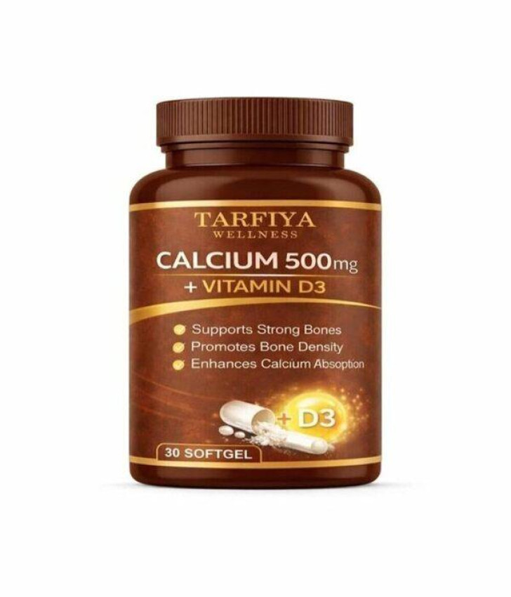 Tarfiya Wellness Calcium 500mg with Vitamin D3 Softgels for Strong Bones – 30 Capsules
