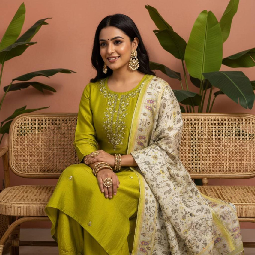 Vichitra Silk Handwork 3-Piece Set