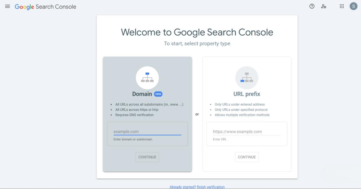 Google Search Console login page